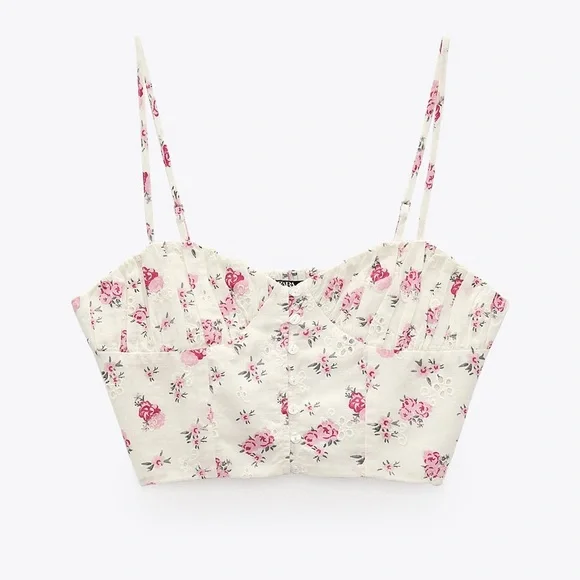 ZARA FLORAL LINEN BLEND CORSET TOP - Picture 2 of 5